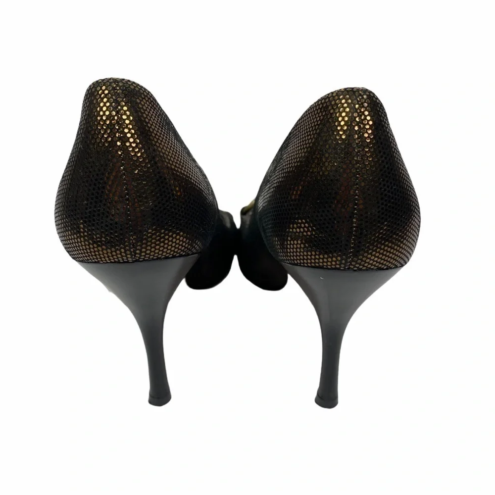 Nina Bronze Chain Link Leather Sole Stiletto Heels Women's‎ Size 7 Open Toe